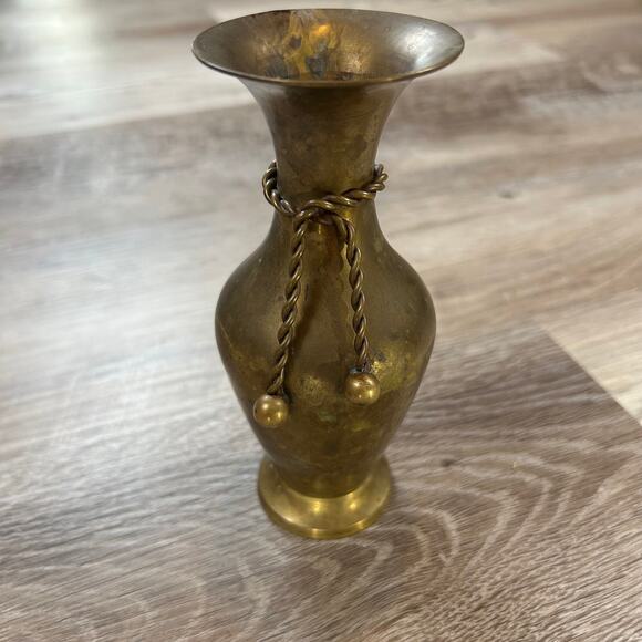 Vintage Brass Mini Vase with Rope Detail India Patina 6” Boho Cottagecore Decor - Picture 6 of 6